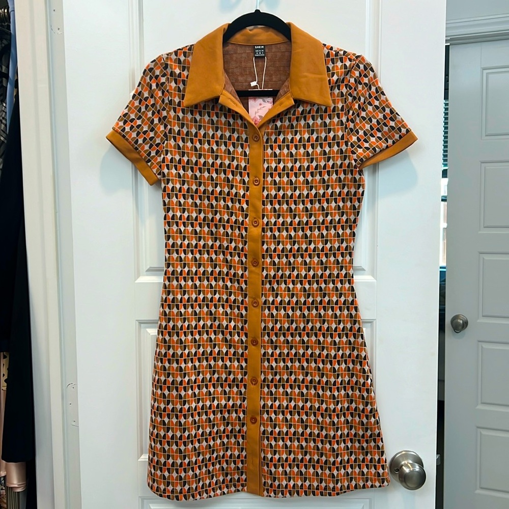 NWT SHEIN Mod retro pattern button down sweater mini dress